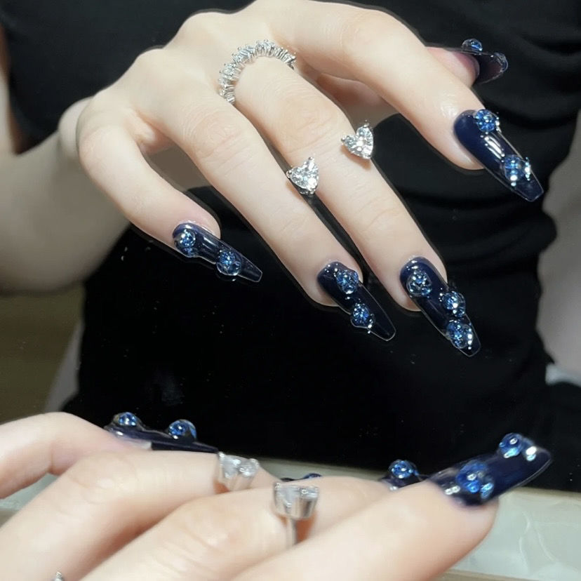 Designer: DuoDuo 1611.Handmade nails Press on Nails DIY Nail Art for woman girl black Coffin Long