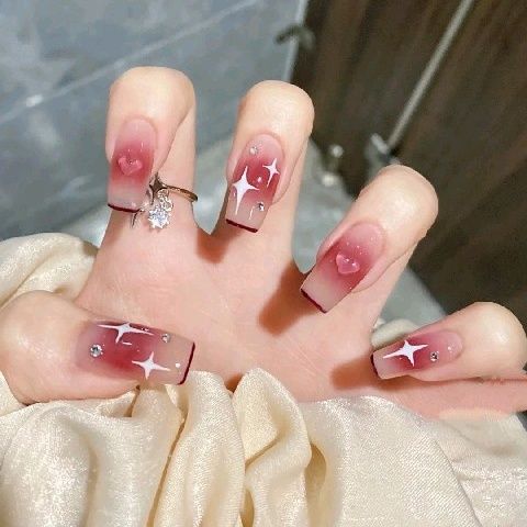 Designer: DuoDuo 3017.Handmade nails Press on Nails DIY Nail Art for woman girl Long Coffin pink