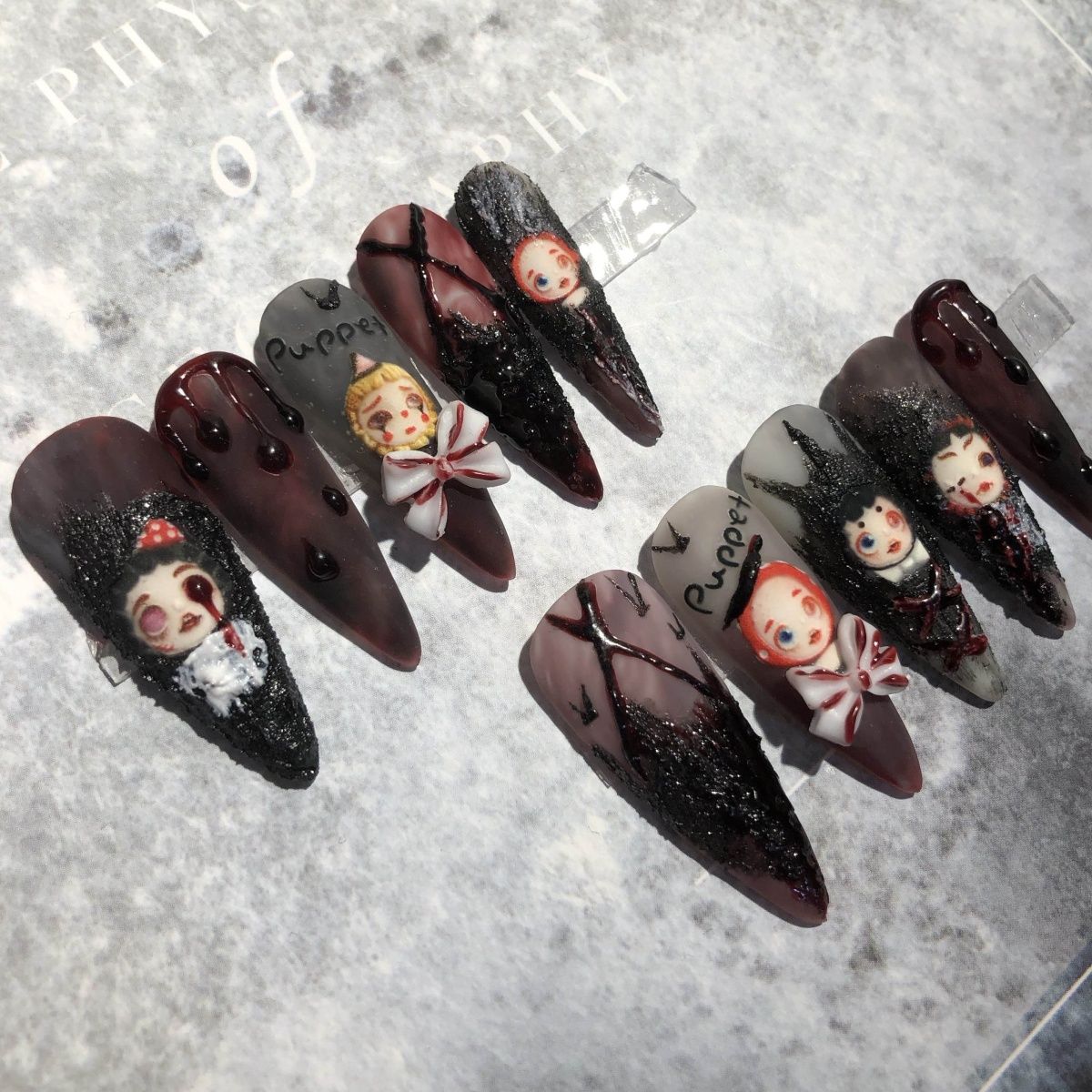 Designer: PinPin 1006.Handmade nails Press on Nails DIY Nail Art for woman girl Almond Long brown Cartoon