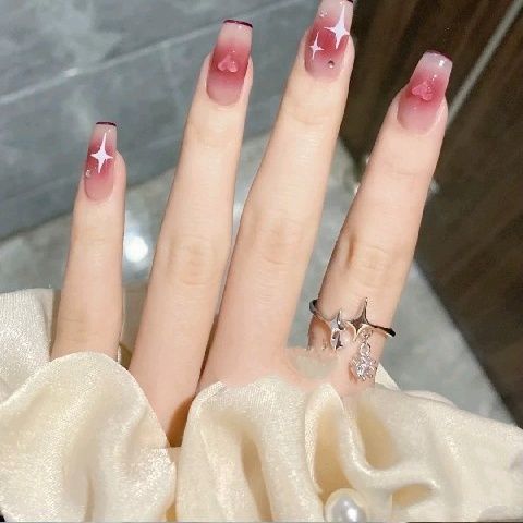 Designer: DuoDuo 3017.Handmade nails Press on Nails DIY Nail Art for woman girl Long Coffin pink