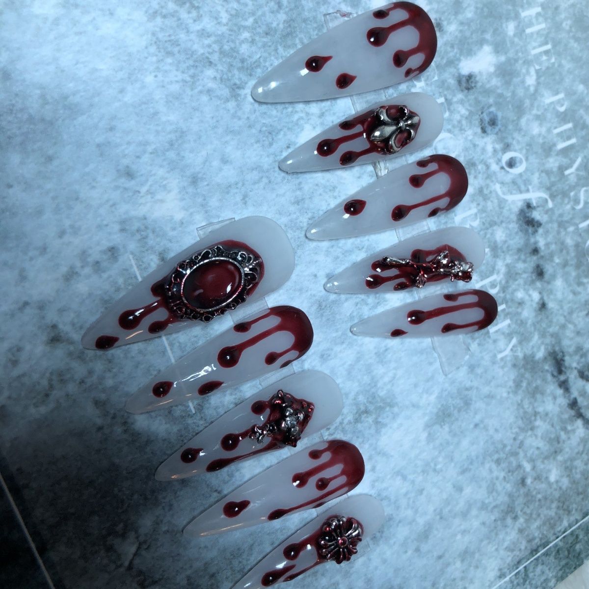 Designer: PinPin 1018.Handmade nails Press on Nails DIY Nail Art for woman girl Almond Long red