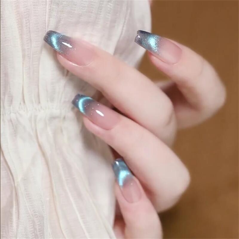 Designer: DuoDuo 1206.Handmade nails Press on Nails DIY Nail Art for woman girl French Cat Eyes Long Coffin