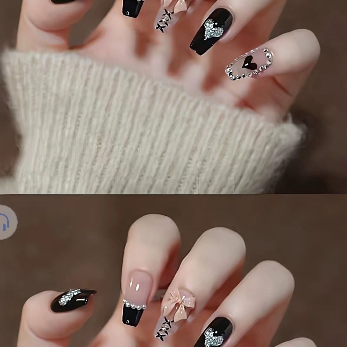 Designer: DuoDuo 1240.Handmade nails Press on Nails DIY Nail Art for woman girl Long Coffin pink black