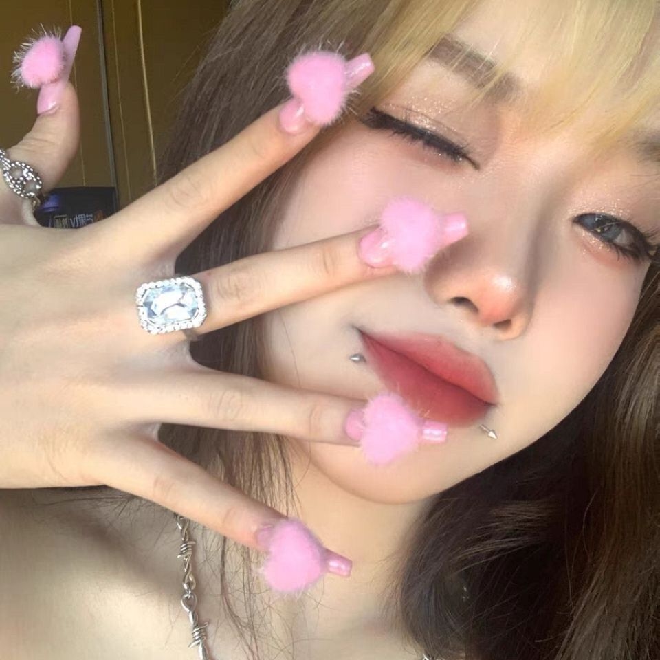 Designer: PinPin 1103.Handmade nails Press on Nails DIY Nail Art for woman girl Long Coffin pink