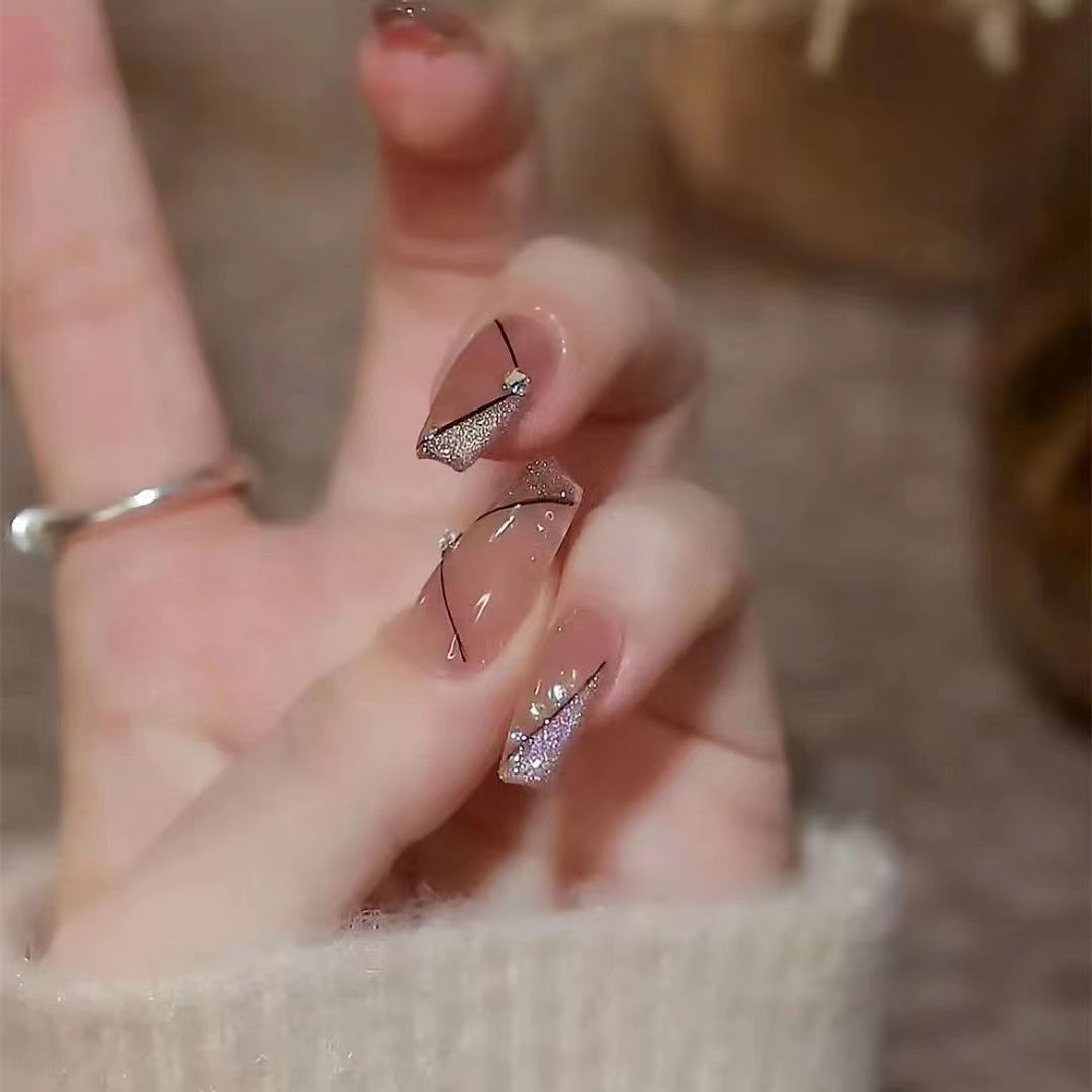 Designer: DuoDuo 1315.Handmade nails Press on Nails DIY Nail Art for woman girl French Long Coffin pink wedding