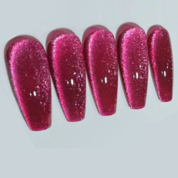 Designer: PinPin 1202.Handmade nails Press on Nails DIY Nail Art for woman girl cat's eyes red mauve Long Coffin