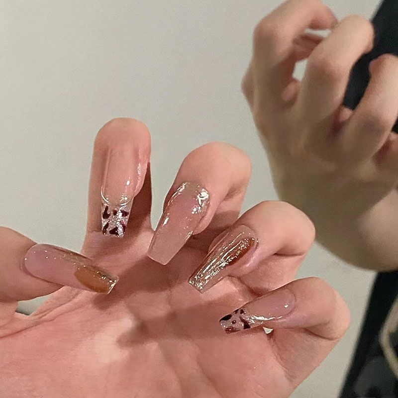 Designer: DuoDuo 1305.Handmade nails Press on Nails DIY Nail Art for woman girl Long Coffin pink