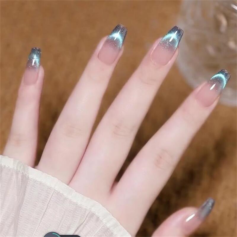 Designer: DuoDuo 1206.Handmade nails Press on Nails DIY Nail Art for woman girl French Cat Eyes Long Coffin