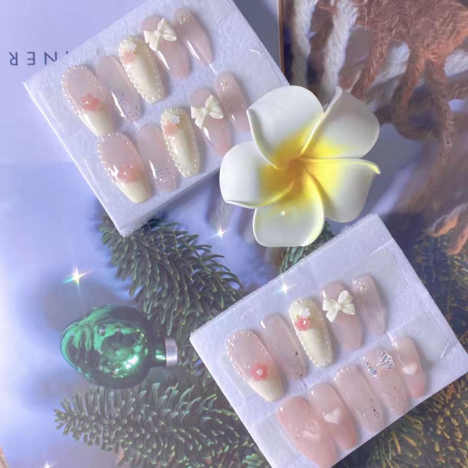 Designer: PinPin 1215.Handmade nails Press on Nails DIY Nail Art for woman girl Almond Long pink Cartoon