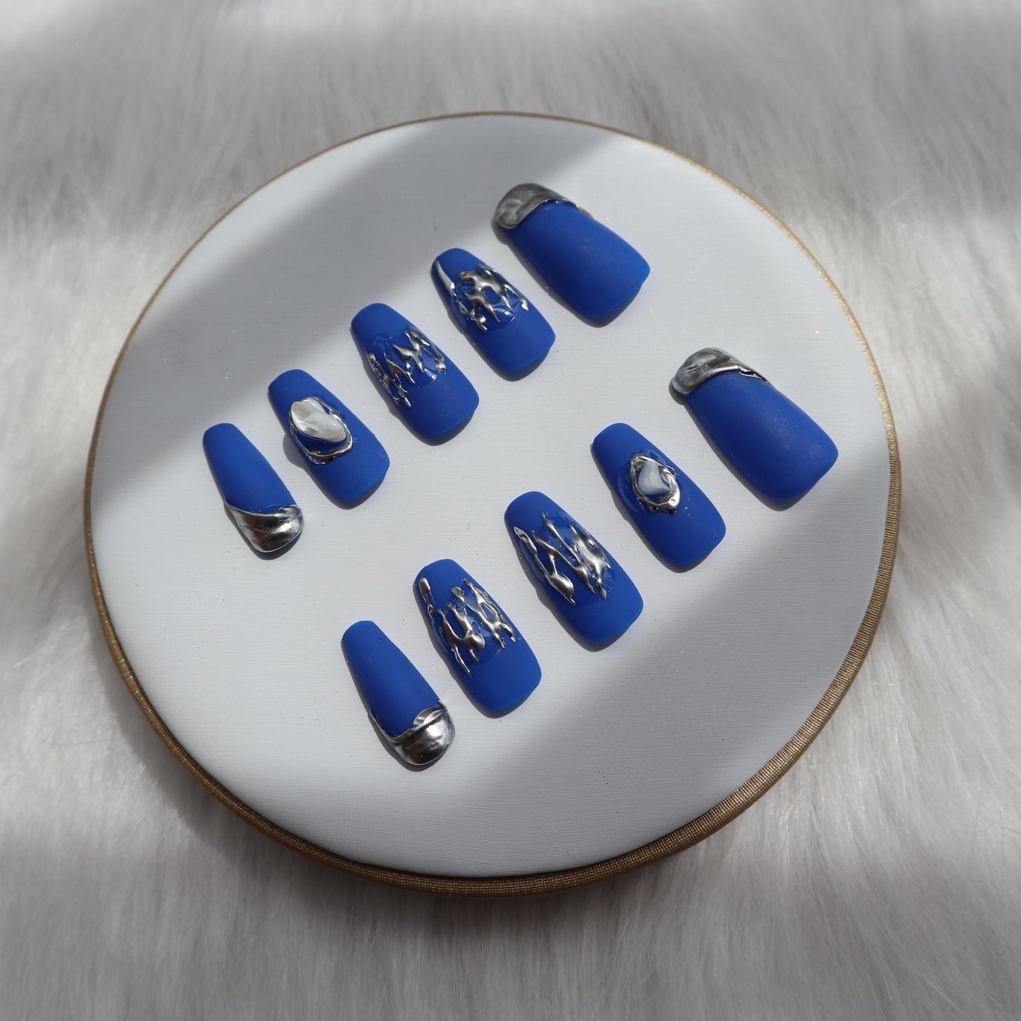 Designer: XinXin 17. Klein blue matt stone Long T handmade nails Press on Nails DIY Nail Art