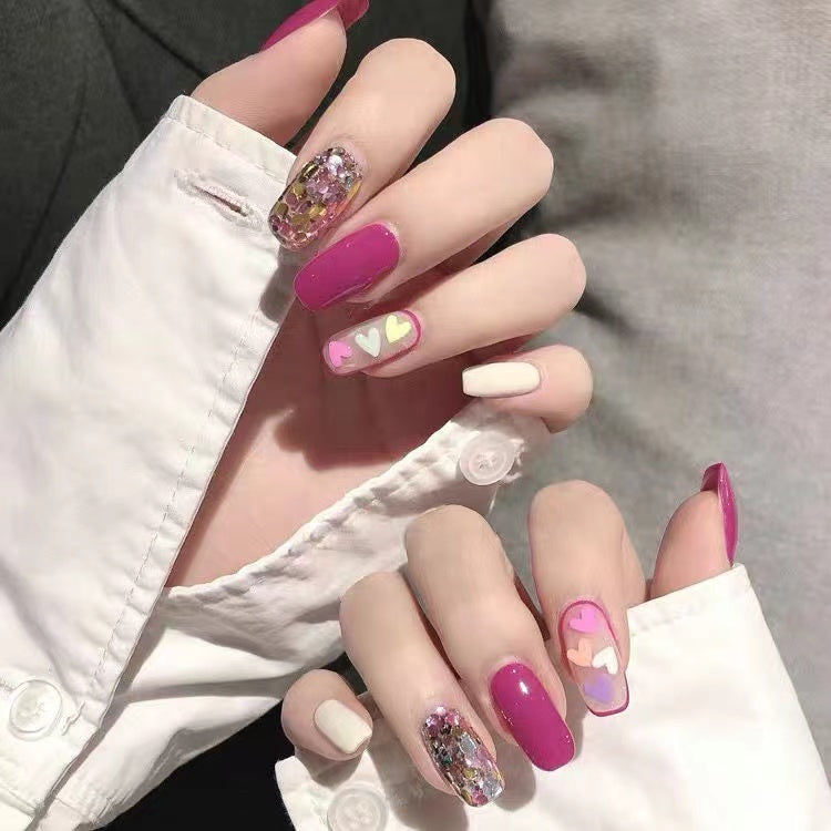 Designer: DuoDuo 5007.Handmade nails Press on Nails DIY Nail Art for woman girl Long Coffin pink mauve