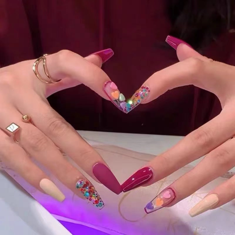 Designer: DuoDuo 5007.Handmade nails Press on Nails DIY Nail Art for woman girl Long Coffin pink mauve