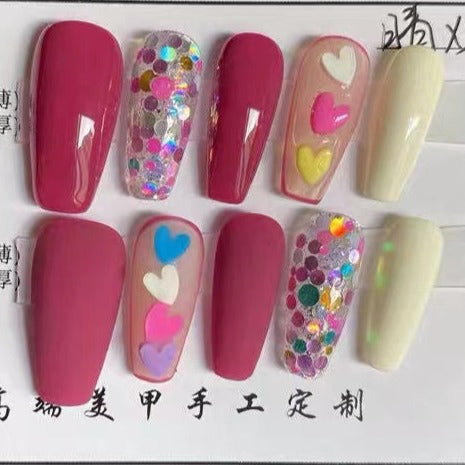 Designer: DuoDuo 5007.Handmade nails Press on Nails DIY Nail Art for woman girl Long Coffin pink mauve