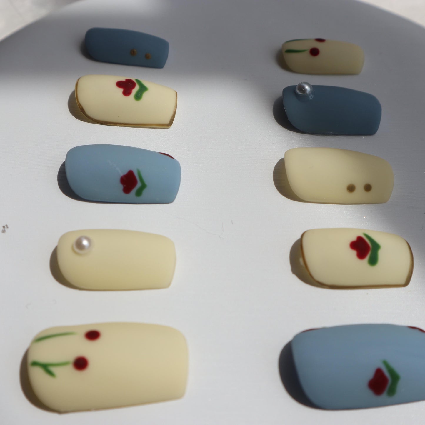 Designer: XinXin 13. Retro matt blue milky white handmade nails Press on Nails DIY Nail Art
