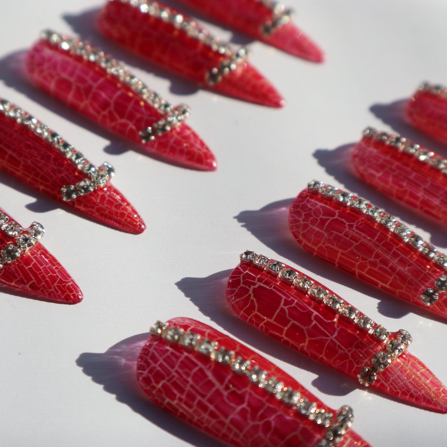 Designer: XinXin 66.Red rhinestones almond handmade nails Press on Nails DIY Nail