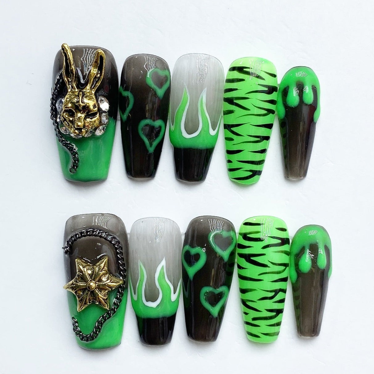 Handmade Nails Press on Nails DIY Nail Art for Woman Girl Nail Design Long Coffin Green 2023