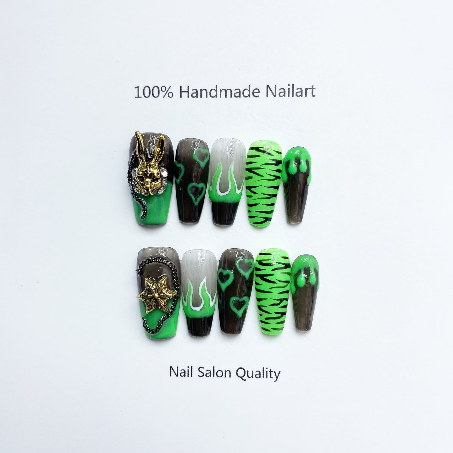Handmade Nails Press on Nails DIY Nail Art for Woman Girl Nail Design Long Coffin Green 2023