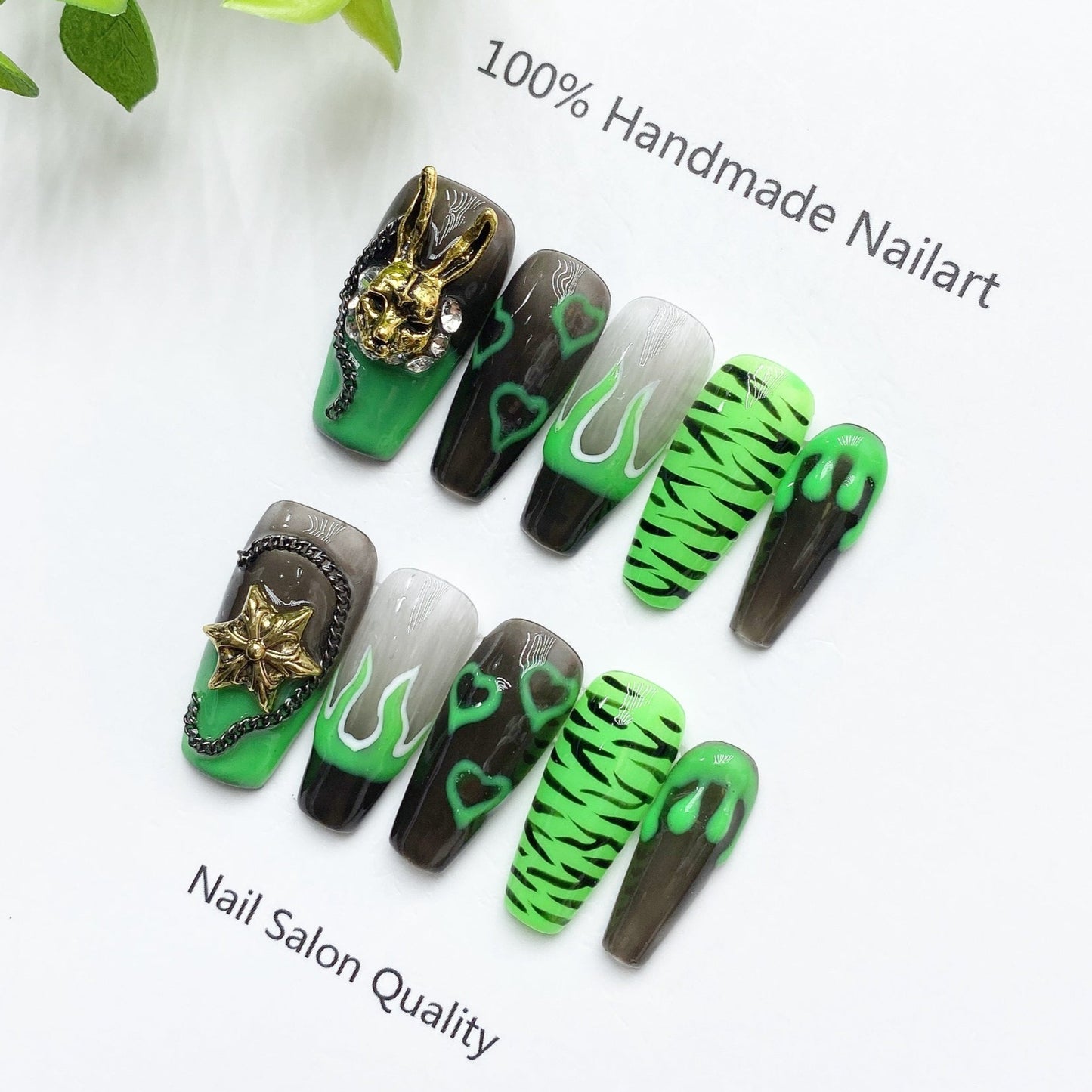 Handmade Nails Press on Nails DIY Nail Art for Woman Girl Nail Design Long Coffin Green 2023