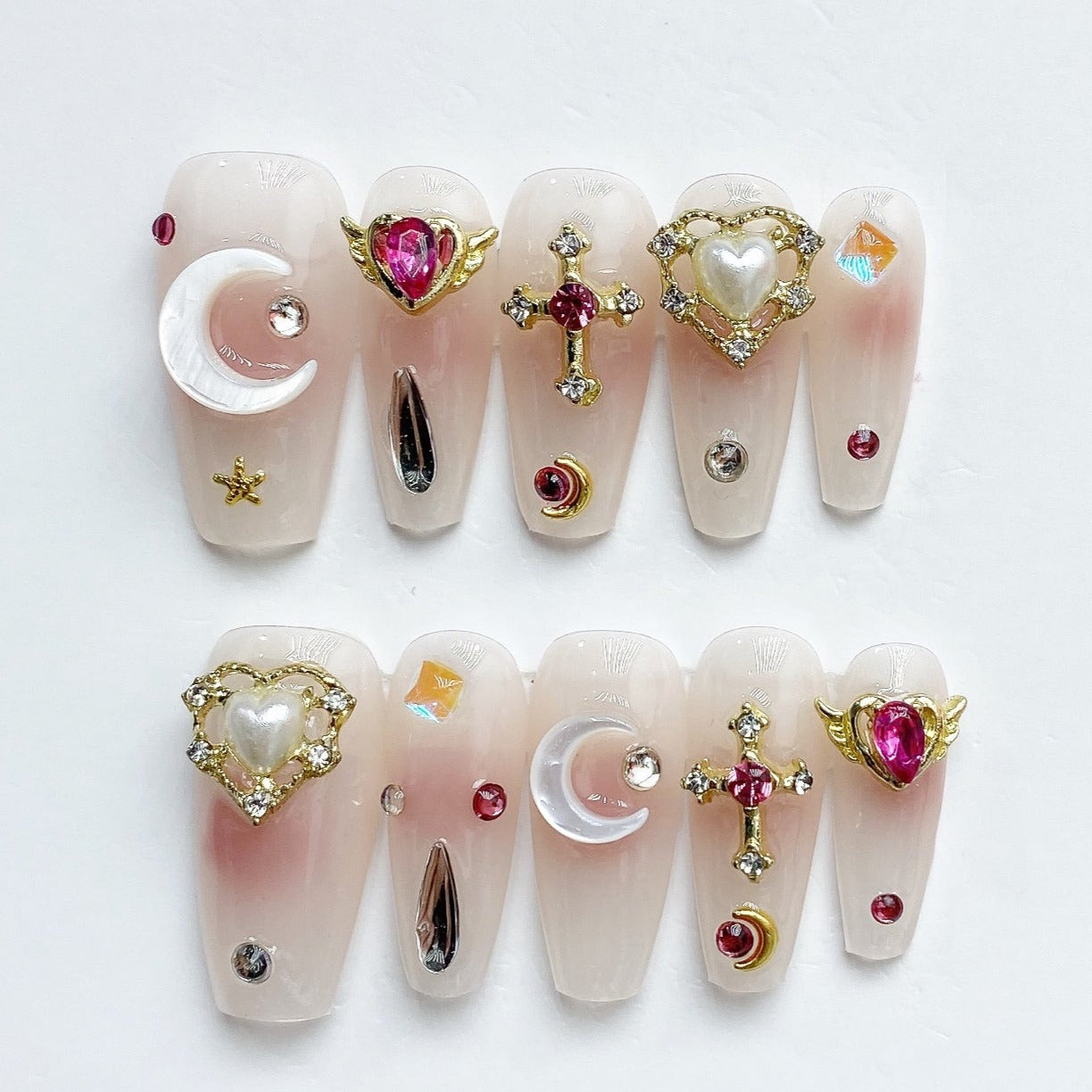 Handmade Nails Press on Nails DIY Nail Art for Woman Girl Nail Design Long Coffin Sailor Moon 2023