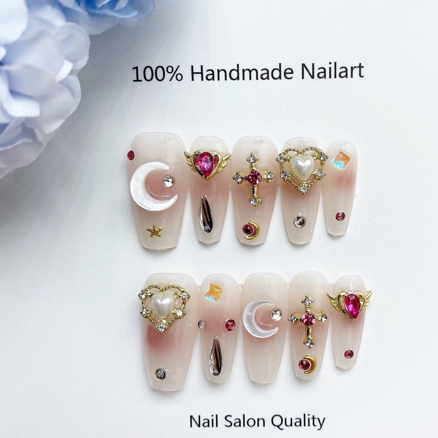 Handmade Nails Press on Nails DIY Nail Art for Woman Girl Nail Design Long Coffin Sailor Moon 2023