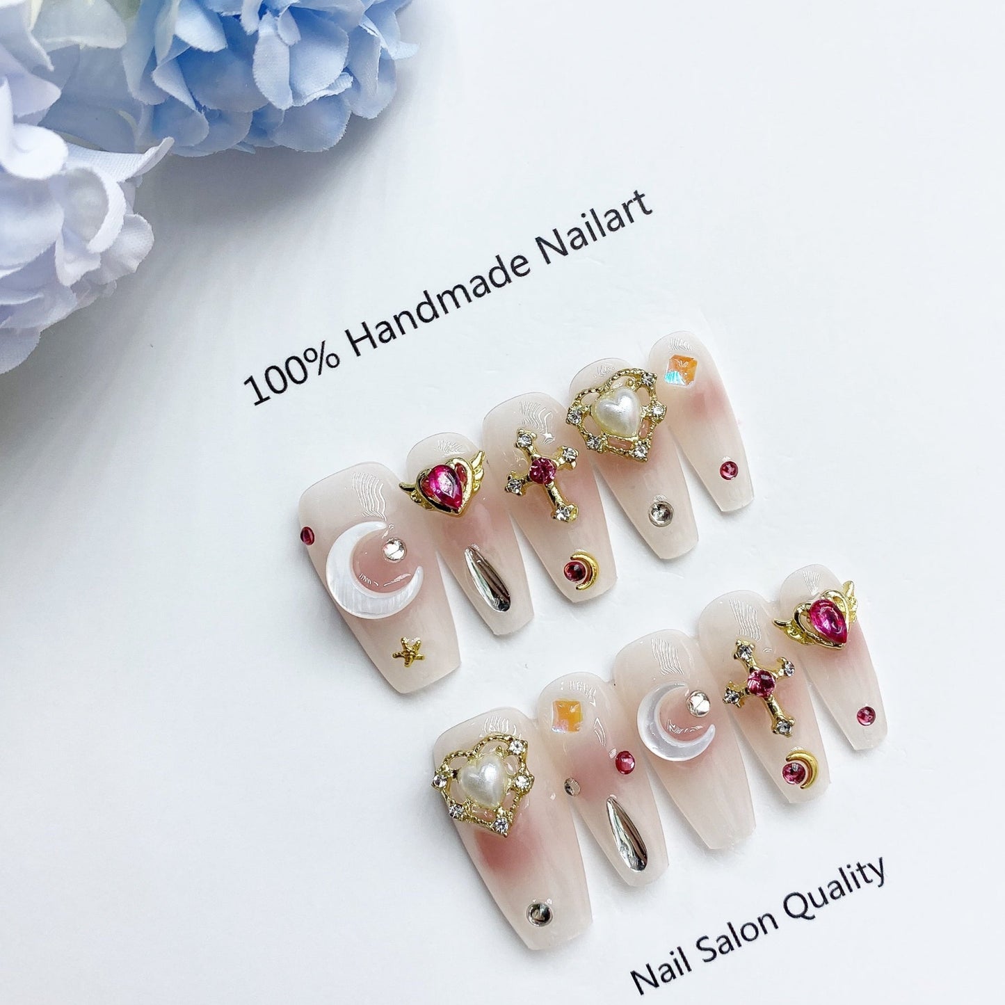 Handmade Nails Press on Nails DIY Nail Art for Woman Girl Nail Design Long Coffin Sailor Moon 2023