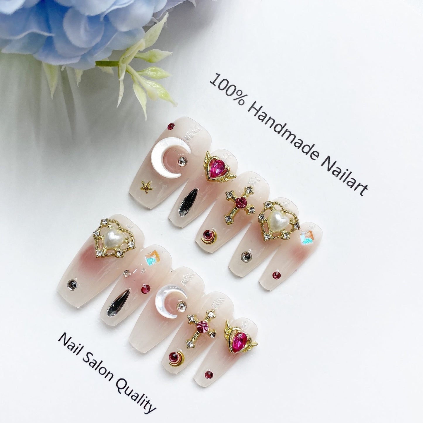 Handmade Nails Press on Nails DIY Nail Art for Woman Girl Nail Design Long Coffin Sailor Moon 2023