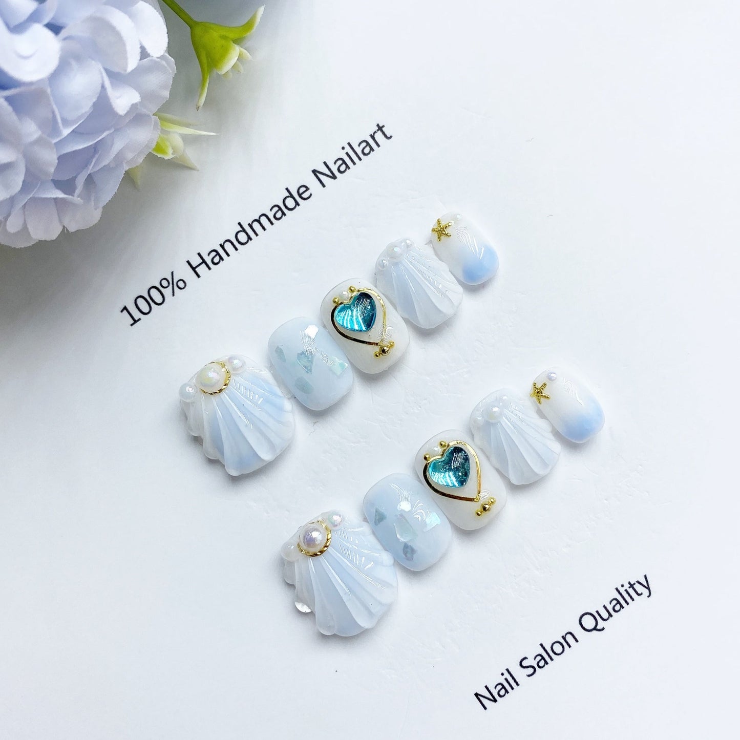Handmade Nails Press on Nails DIY Nail Art for Woman Girl Nail Design Long Coffin Light Blue 2023