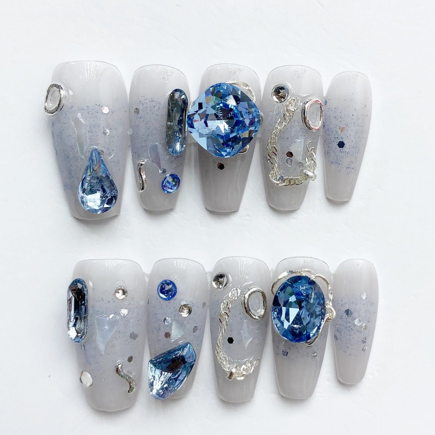 Handmade Nails Press on Nails DIY Nail Art for Woman Girl Nail Design Long Coffin Blue 2023