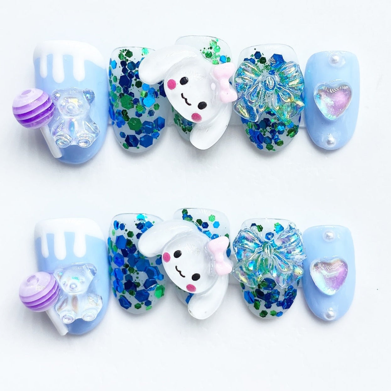 Handmade Nails Press on Nails DIY Nail Art for Woman Girl Nail Design Long Coffin Blue 2023