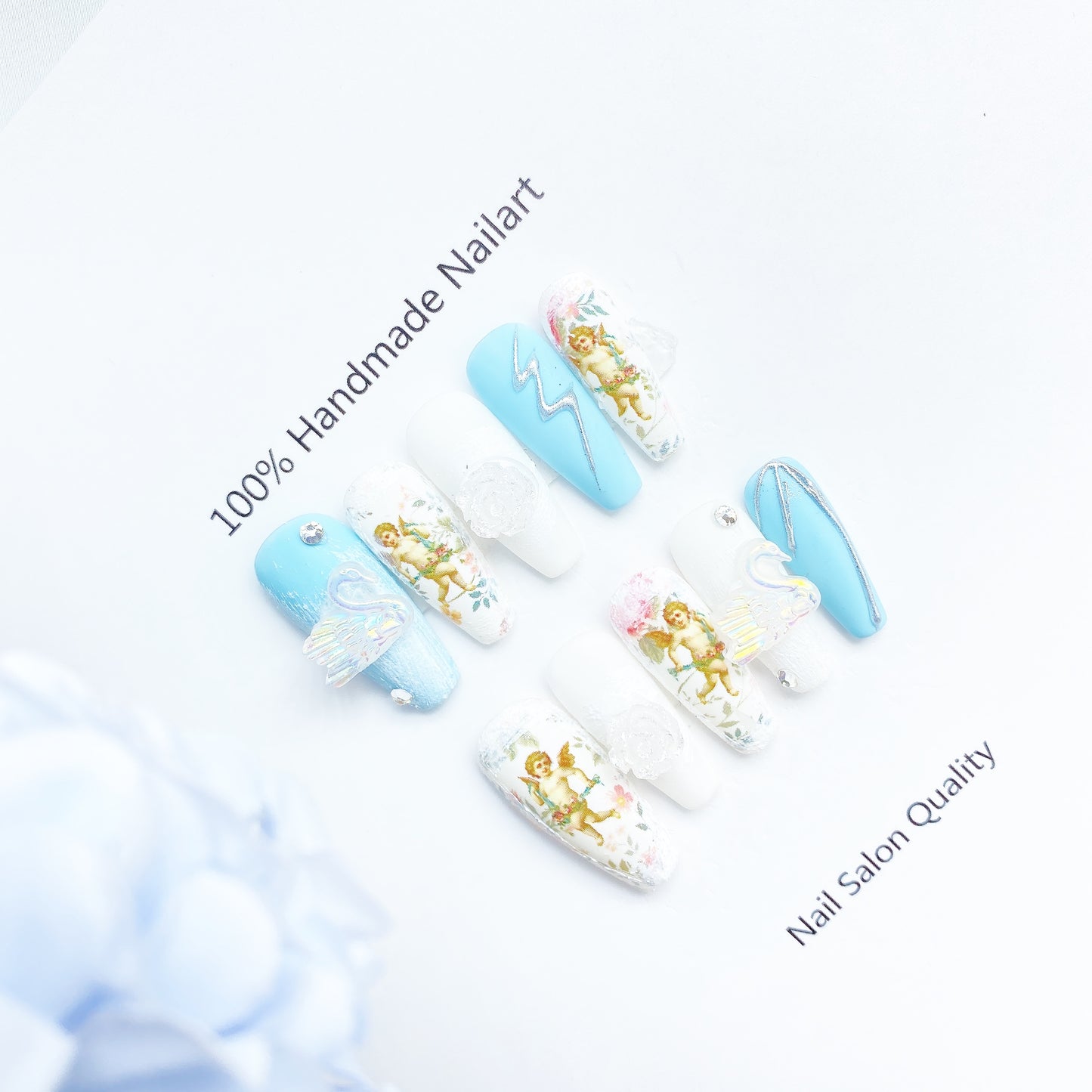 Handmade Nails Press on Nails DIY Nail Art for Woman Girl Nail Design Long Coffin Blue 2023