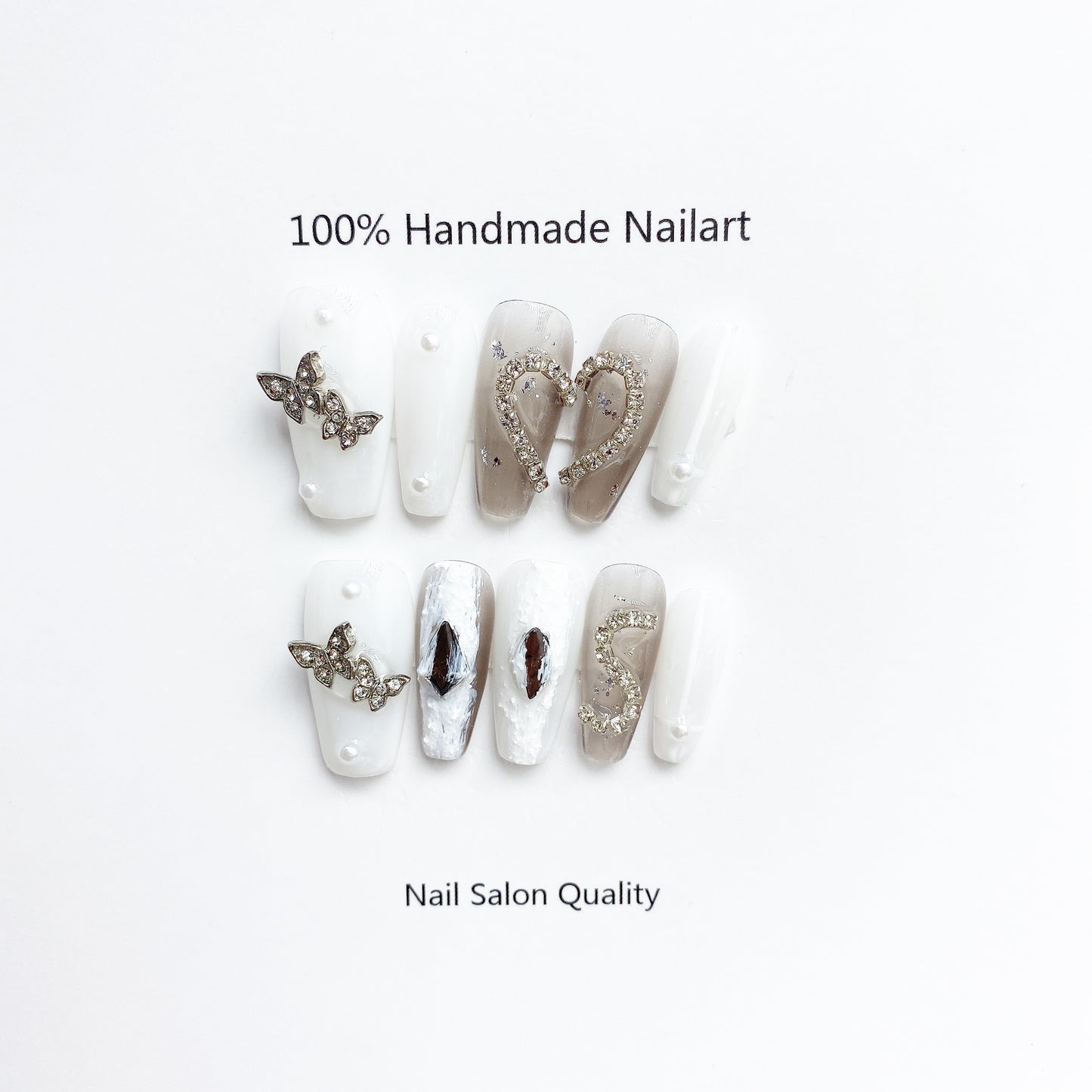 Handmade Nails Press on Nails DIY Nail Art for Woman Girl Nail Design Long Coffin White 2023