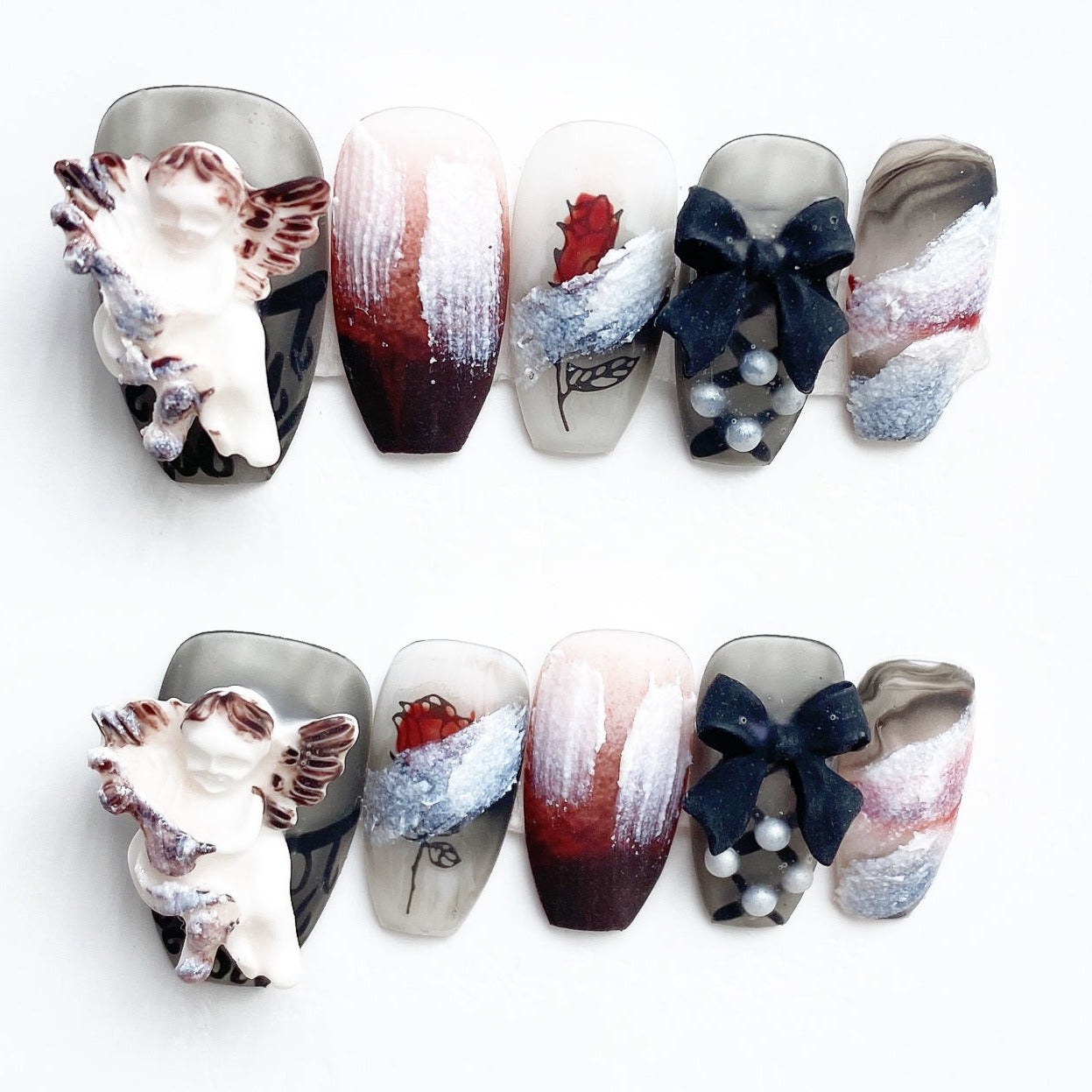 Handmade Nails Press on Nails DIY Nail Art for Woman Girl Nail Design Long Coffin Angel 2023