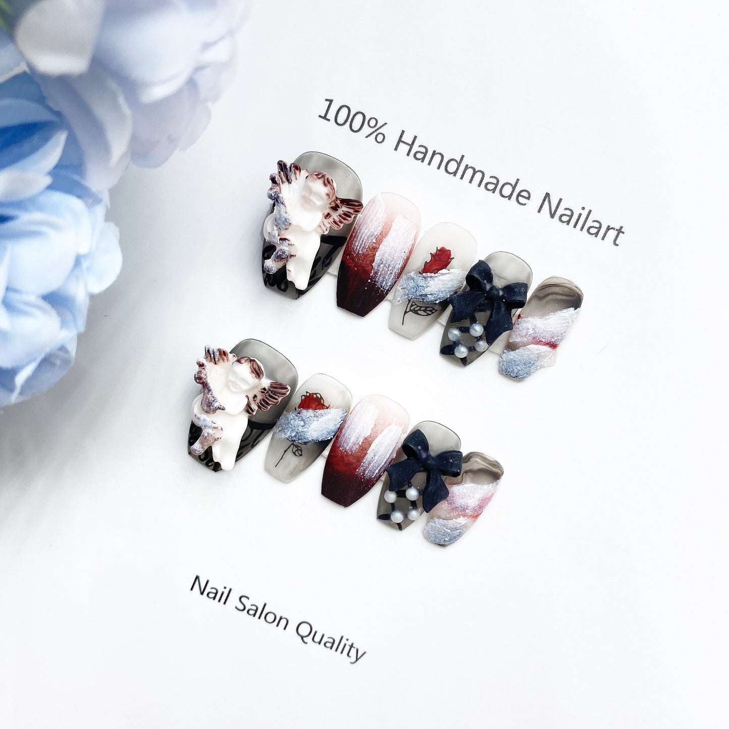 Handmade Nails Press on Nails DIY Nail Art for Woman Girl Nail Design Long Coffin Angel 2023