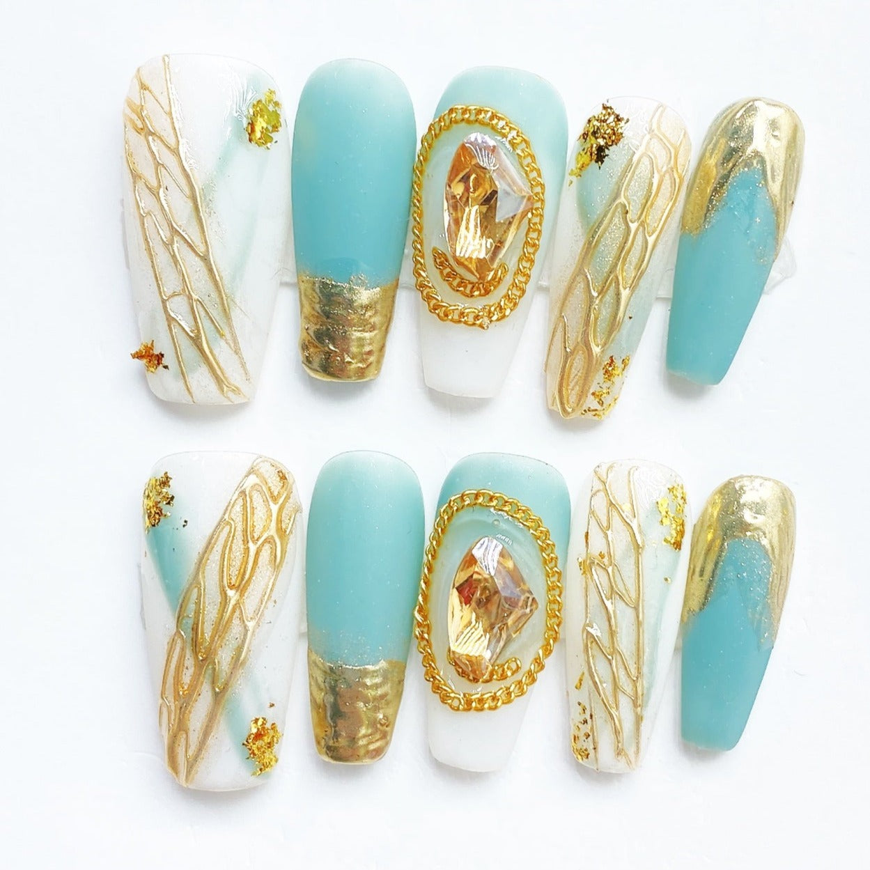 Handmade Nails Press on Nails DIY Nail Art for Woman Girl Nail Design Long Coffin Sky Blue 2023