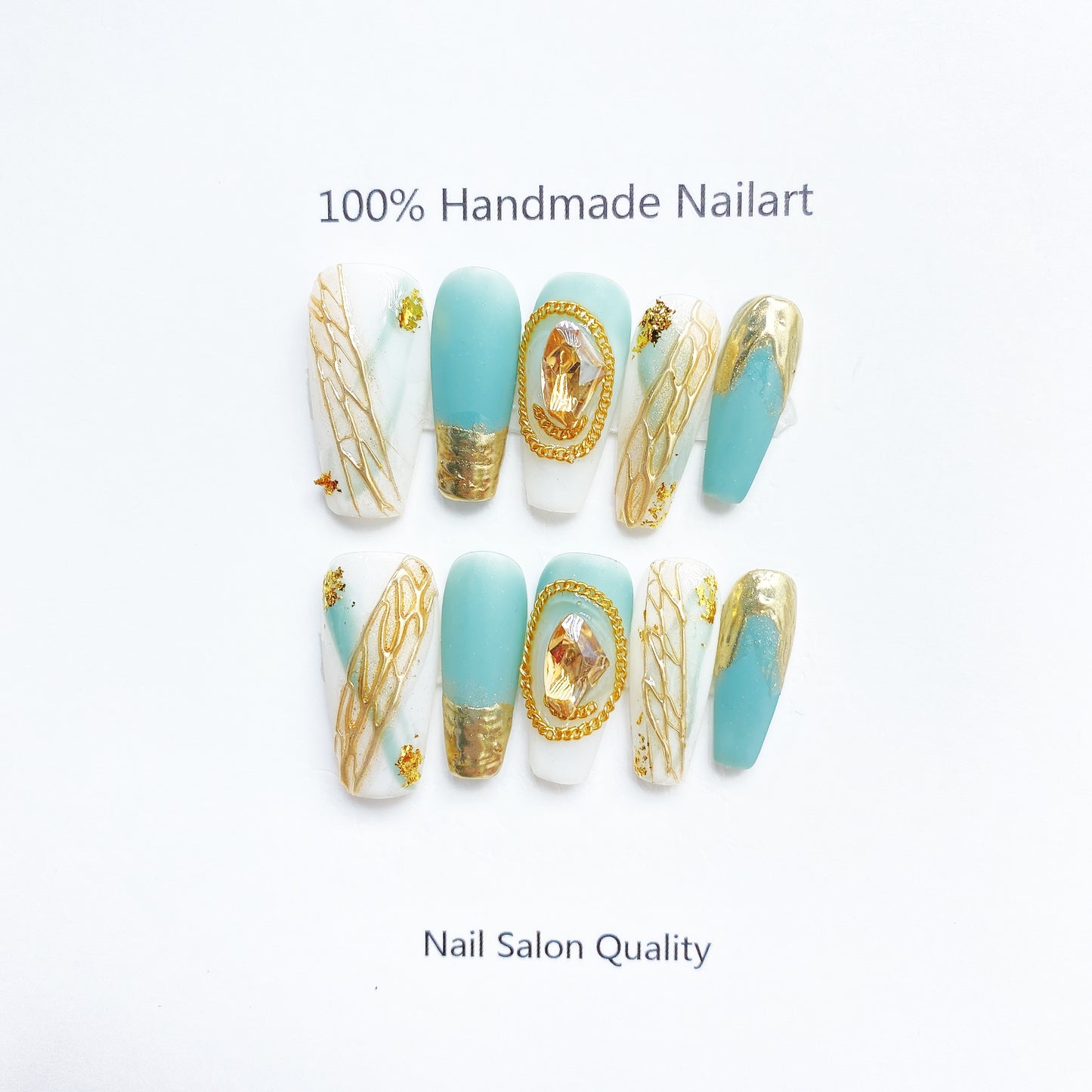 Handmade Nails Press on Nails DIY Nail Art for Woman Girl Nail Design Long Coffin Sky Blue 2023