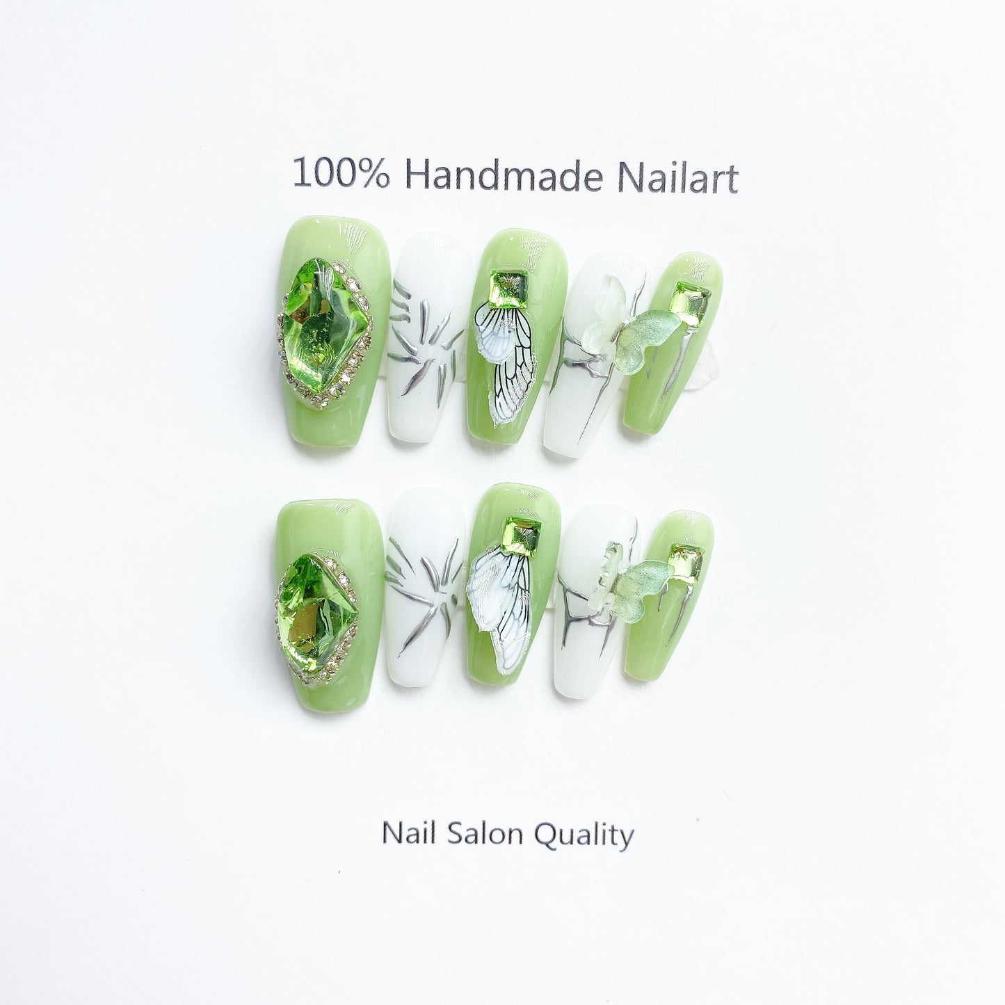 Handmade Nails Press on Nails DIY Nail Art for Woman Girl Nail Design Long Coffin Green 2023