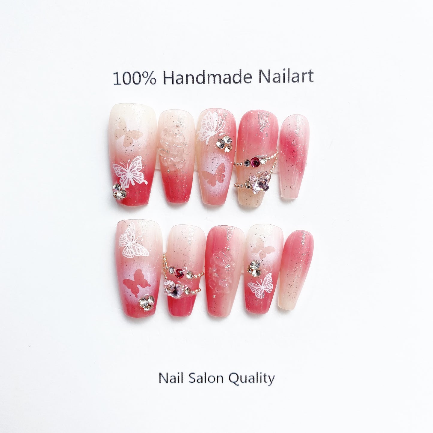 Handmade Nails Press on Nails DIY Nail Art for Woman Girl Nail Design Long Coffin Pink 2023