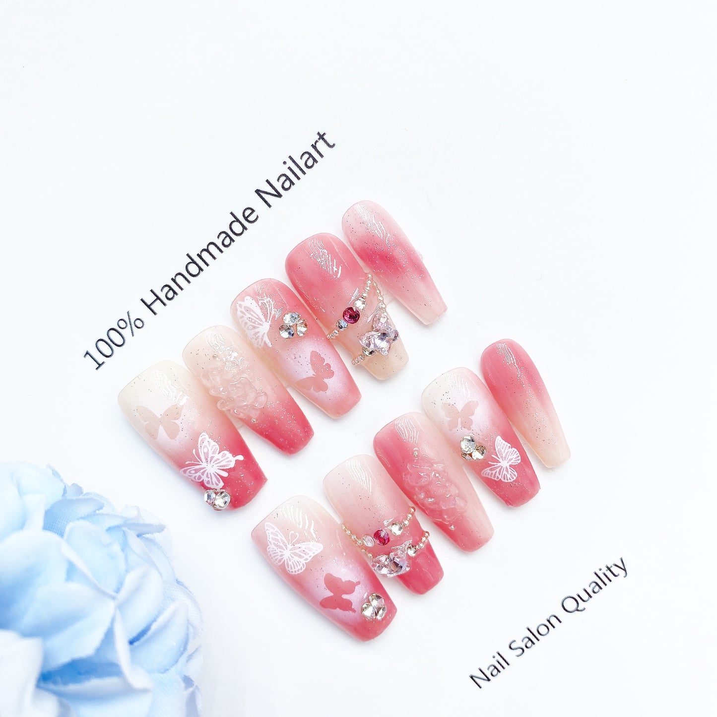 Handmade Nails Press on Nails DIY Nail Art for Woman Girl Nail Design Long Coffin Pink 2023