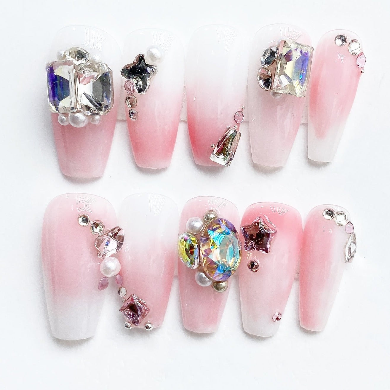 Handmade Nails Press on Nails DIY Nail Art for Woman Girl Nail Design Long Coffin Pink 2023