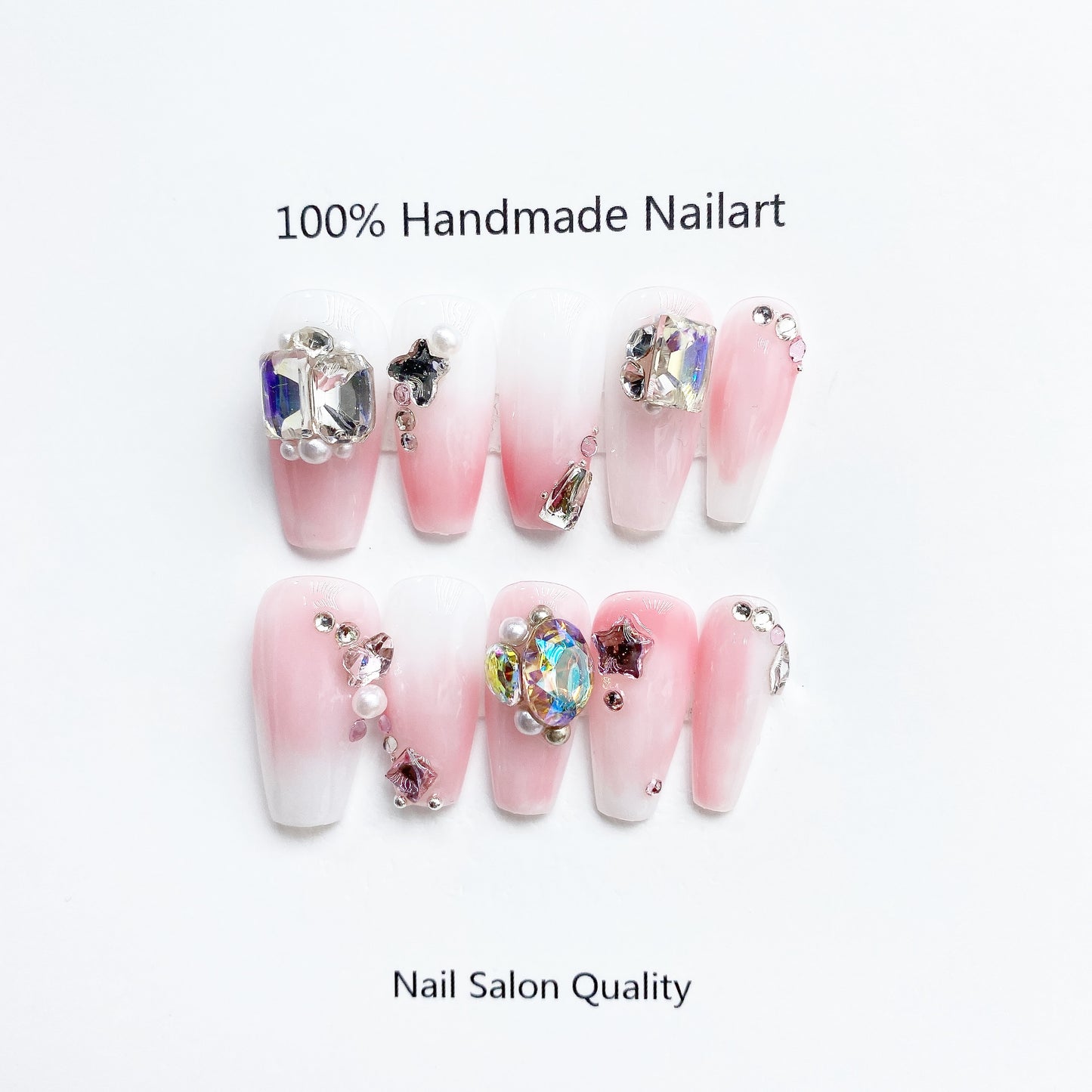 Handmade Nails Press on Nails DIY Nail Art for Woman Girl Nail Design Long Coffin Pink 2023