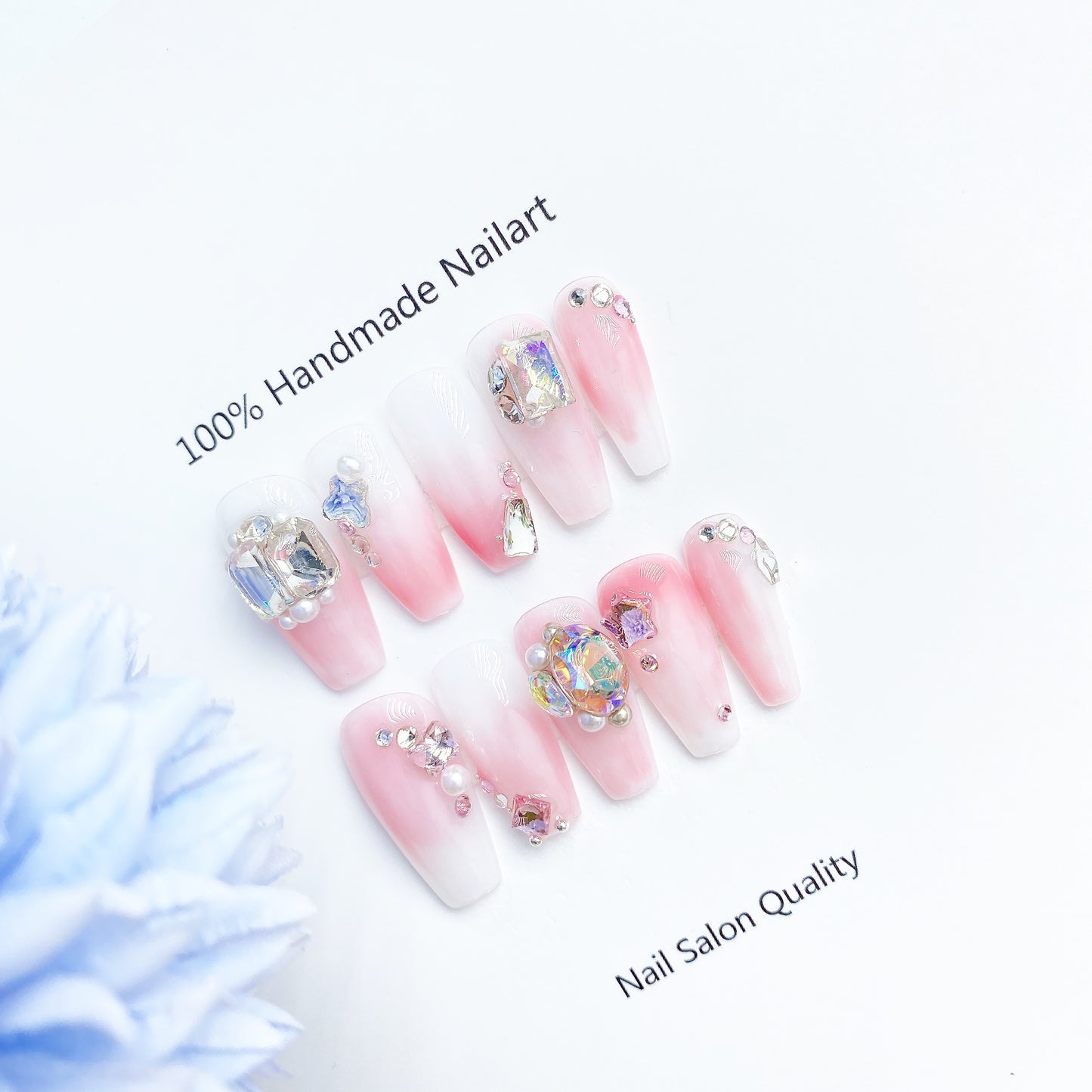 Handmade Nails Press on Nails DIY Nail Art for Woman Girl Nail Design Long Coffin Pink 2023