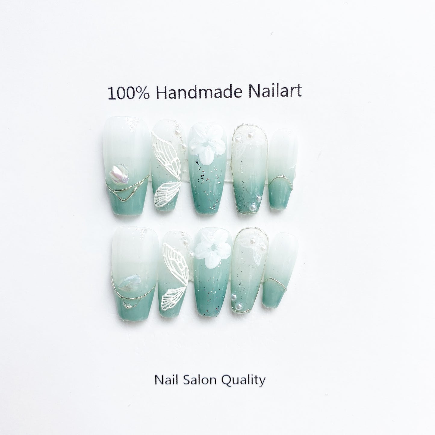 Handmade Nails Press on Nails DIY Nail Art for Woman Girl Nail Design Long Coffin Sky Blue 2023