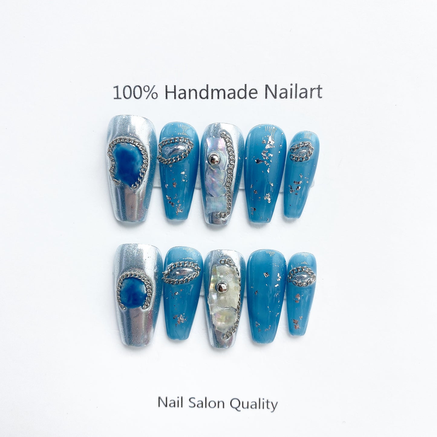 Handmade Nails Press on Nails DIY Nail Art for Woman Girl Nail Design Long Coffin Blue 2023