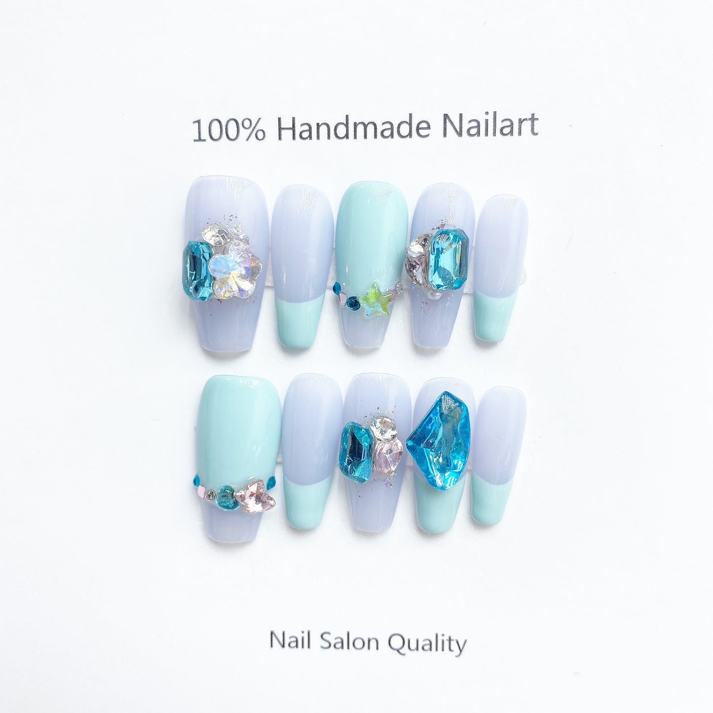 Handmade Nails Press on Nails DIY Nail Art for Woman Girl Nail Design Long Coffin Blue 2023