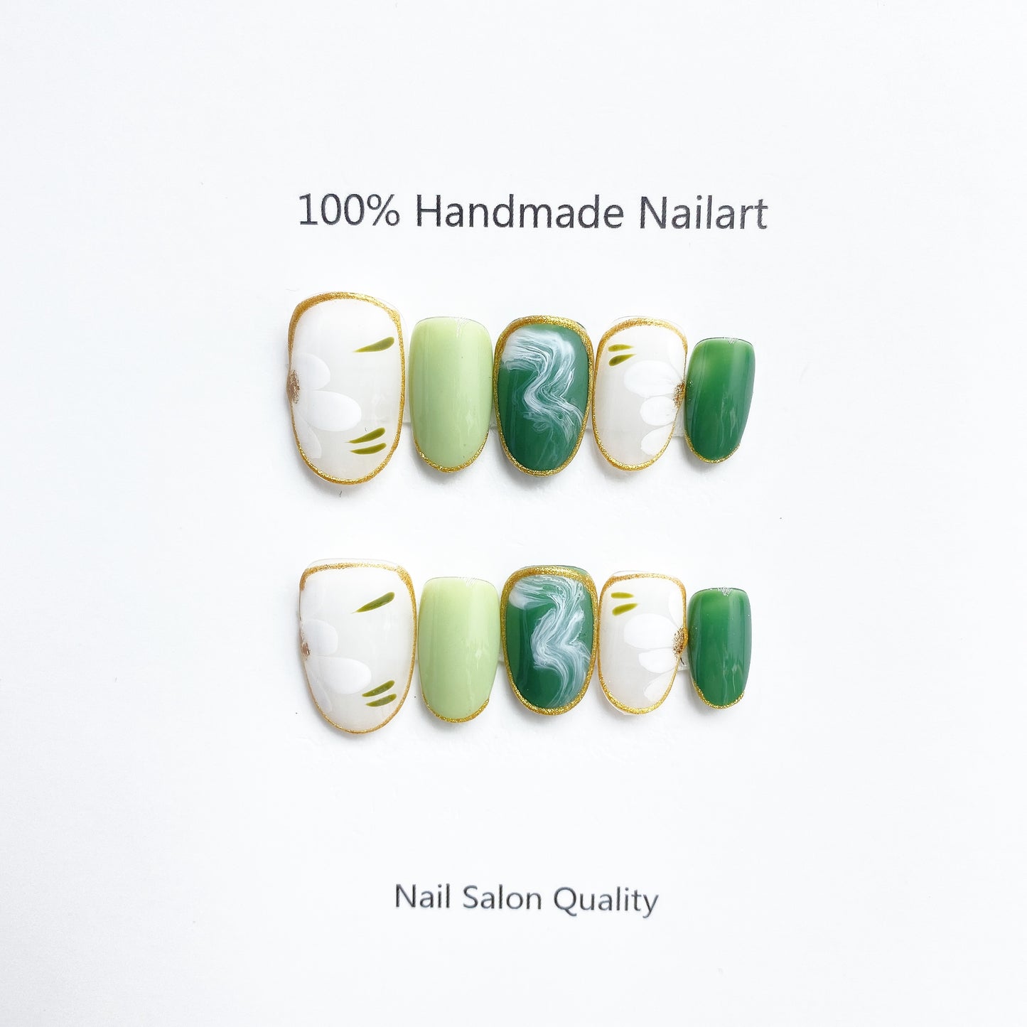 Handmade Nails Press on Nails DIY Nail Art for Woman Girl Nail Design Long Coffin Green 2023