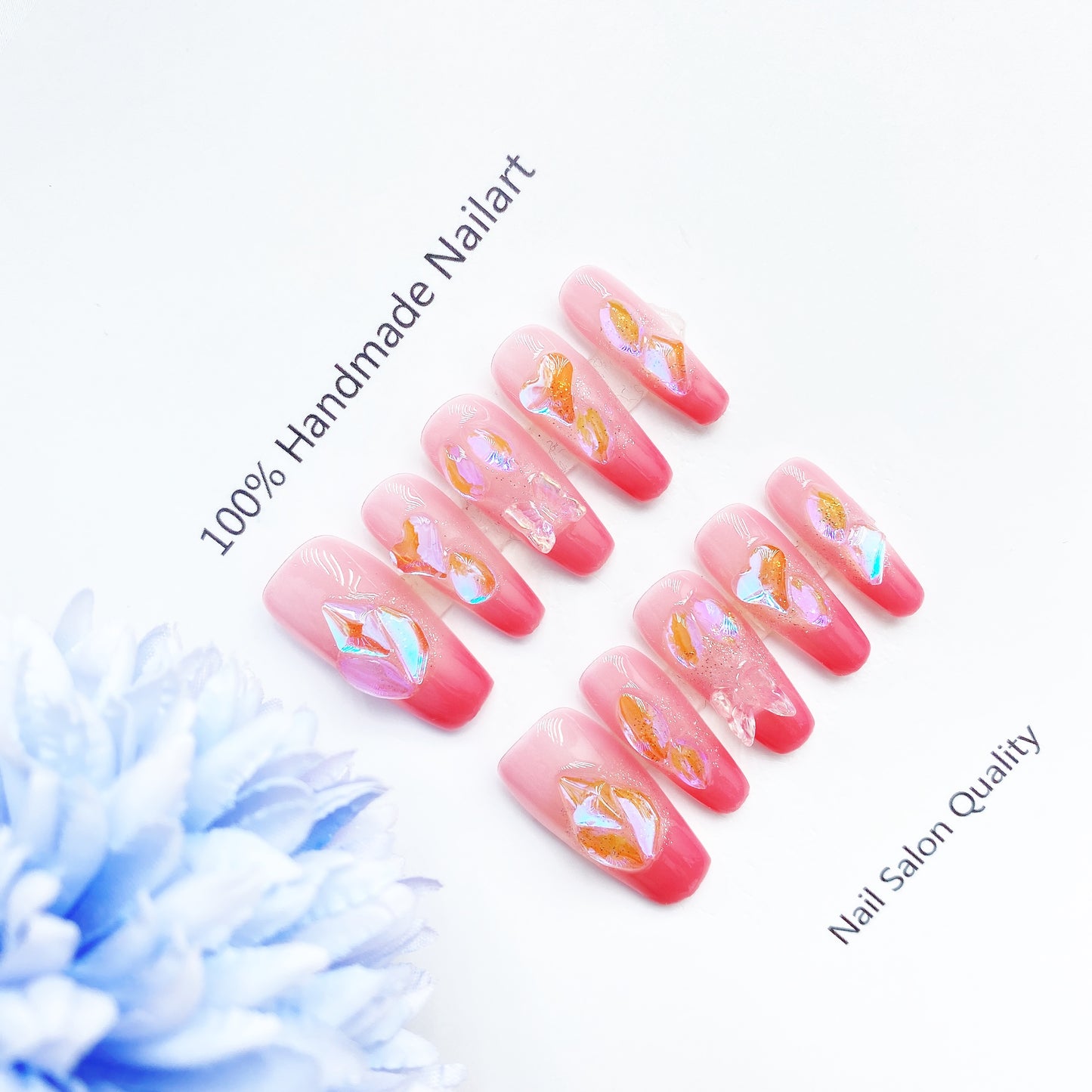 Handmade Nails Press on Nails DIY Nail Art for Woman Girl Nail Design Long Coffin Pink 2023