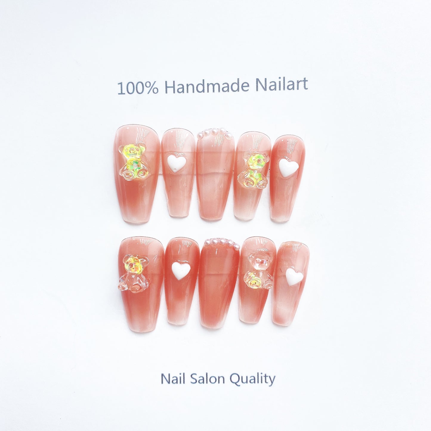 Handmade Nails Press on Nails DIY Nail Art for Woman Girl Nail Design Long Coffin Peach 2023