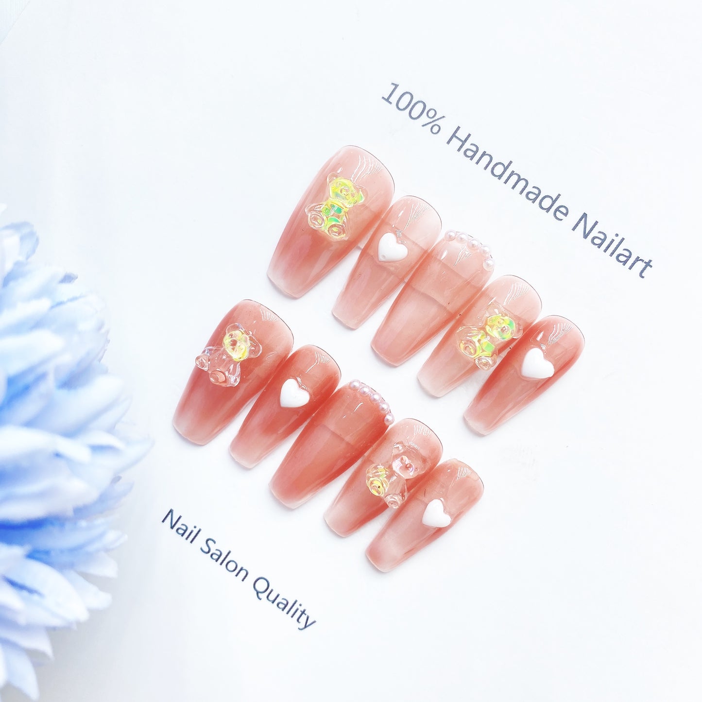 Handmade Nails Press on Nails DIY Nail Art for Woman Girl Nail Design Long Coffin Peach 2023
