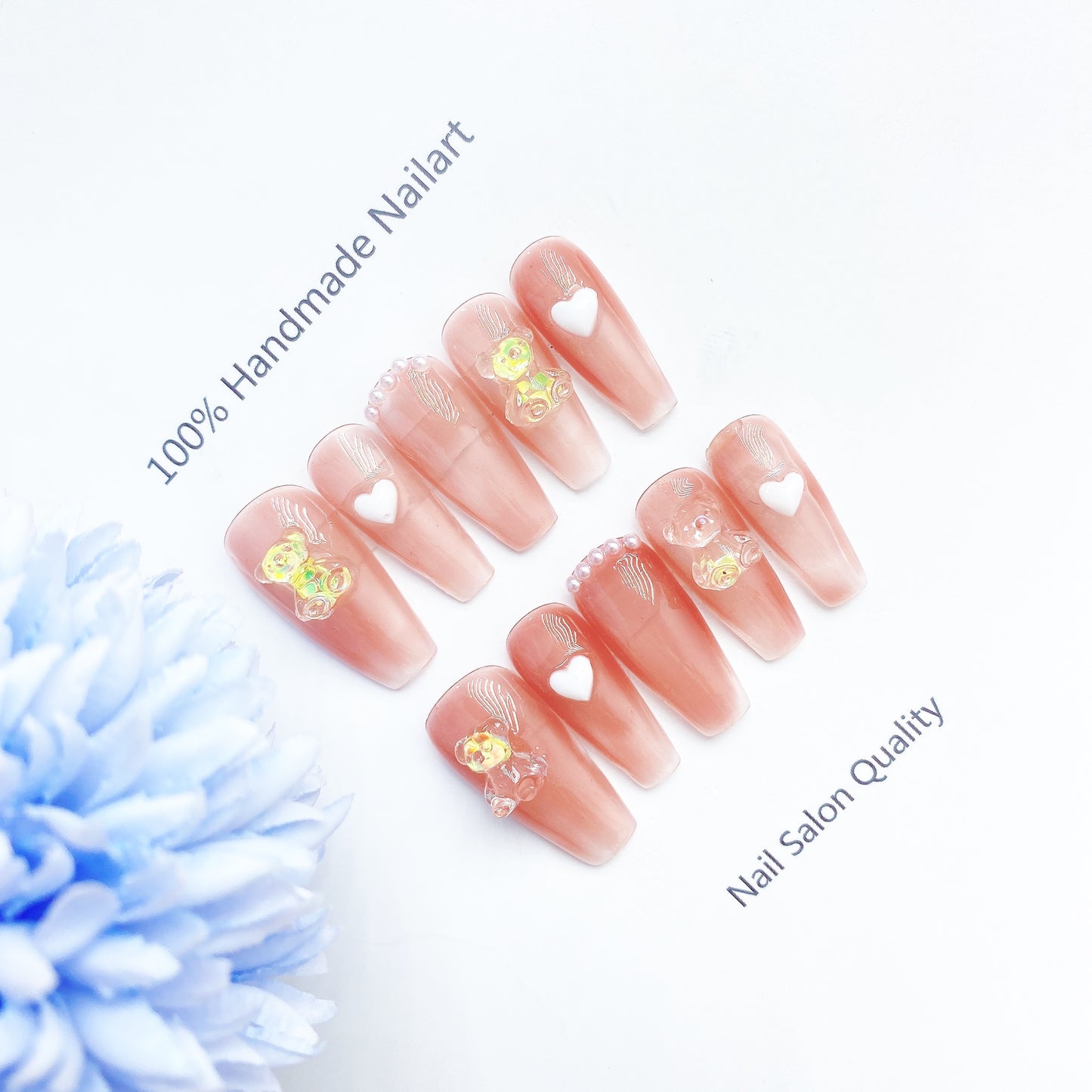 Handmade Nails Press on Nails DIY Nail Art for Woman Girl Nail Design Long Coffin Peach 2023