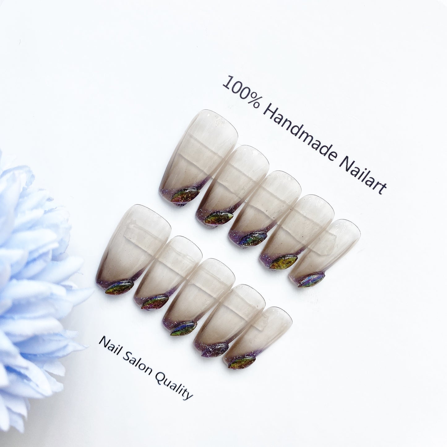 Handmade Nails Press on Nails DIY Nail Art for Woman Girl Nail Design Long Coffin Smoky 2023